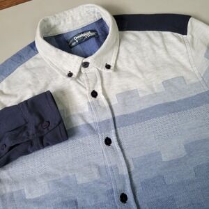 Desigual Man Button Down Shirt Small Blue Ombre Geometric‎ Long Sleeve